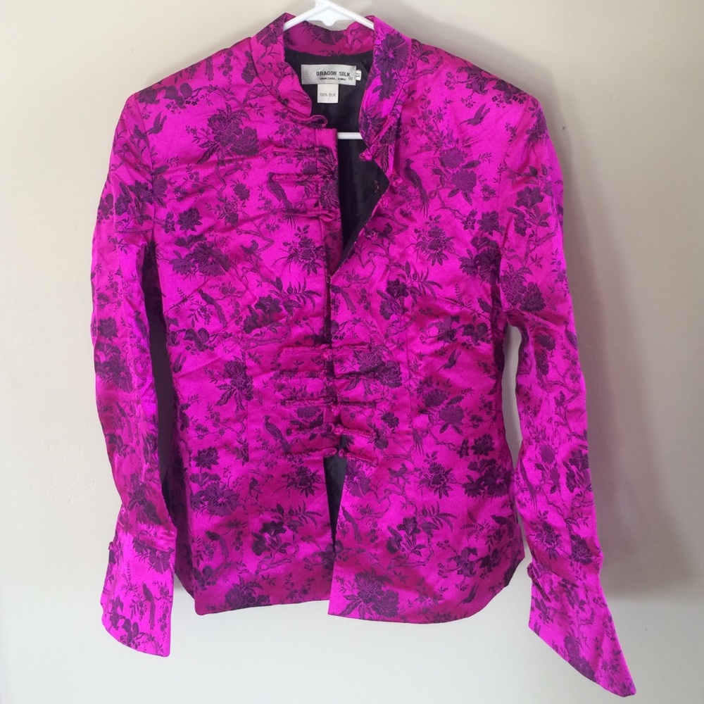 Chinese Asian silk Kimono top. Fuchsia pink.